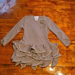 Girl's Biscotti Gray Striped Ruffled Dress,